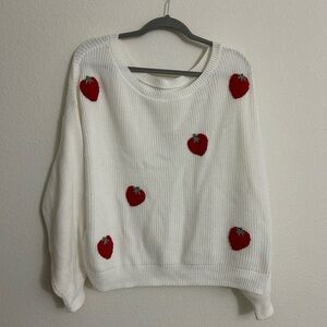 Hollister White Sweater with Red Strawberry Details